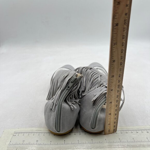 Grey Women Retro Tassel Flat Pump Fringe Ankle Strap Open Toe Buckle Casual Shoe - Picture 4 of 7